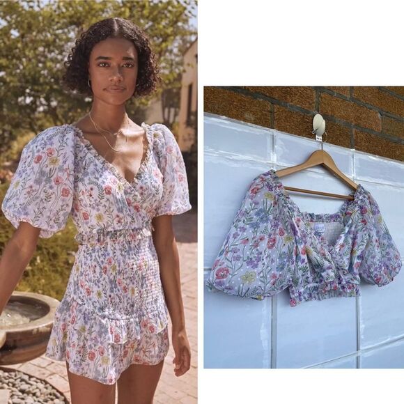 Saylor Teryn multi color floral ruffle smocked top XS - Picture 3 of 14